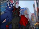  akihabara anthro avian canid canine canis duo female gryphon japan male male/female mammal mythological_avian mythology omega poppy_(disambiguation) ryelletibun selfie wolf 