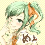 1girl green_hair green_nails green_theme gumi miisu_(minirose) orange_background 