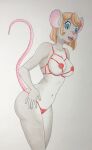  1000punches absurd_res anthro blonde_hair blue_eyes bra clothing female fur grey_body grey_fur hair hi_res lace_panties lingerie mammal mitz mouse murid murine panties red_clothing red_lingerie rodent solo underwear 