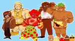  5boys :/ :d abs absurdres amber_(sugarovin) bara bare_pectorals belly black_male_swimwear blonde_hair brown_pants brown_shorts brown_tank_top bulge buzz_cut character_request cheese cheese_print clenched_teeth clown clown_nose dark-skinned_male dark_skin facial_hair food food_print freckles frown fruit goatee hand_on_hip height_difference highres large_feet large_pectorals makeup male_focus male_swimwear midriff multiple_boys muscular muscular_male mushroom mushroom_print navel navel_hair nipples open_clothes open_shirt pants pectoral_cleavage pectorals personification pineapple pizza_topping pizza_tower plump print_pants red_hair reference_inset sausage see-through shirt shoes short_hair shorts sideburns sidepec sketch smile sneakers stomach sunglasses suspenders_pull swim_briefs tank_top teeth thick_thighs thighs tomato tomato_juice topless_male torn_tank_top very_short_hair wet wet_clothes wet_shirt white_tank_top yellow_tank_top 