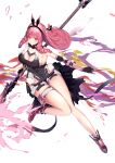  1girl absurdres ayla_(punishing:_gray_raven) black_hairband black_shirt breasts cleavage drill_locks hairband highres holding holding_polearm holding_weapon large_breasts long_hair mechanical_arms pink_eyes pink_hair polearm punishing:_gray_raven shirt sideboob takashi_san thigh_strap weapon 