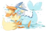  acid_armor ambiguous_gender blue_body blush duo eeveelution eyes_closed feral flareon generation_1_pokemon hi_res melting nintendo open_mouth orange_body pokemon pokemon_(species) slime vaporeon winte 