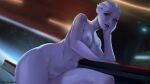  2021 alien alien_humanoid areola arm_support asari blue_body blue_eyes blue_skin blurred_background breasts eyebrows eyelashes female furniture genitals glistening glistening_breasts holymeh humanoid innie_pussy leaning_on_elbow liara_t&#039;soni lips looking_at_viewer mass_effect medium_breasts navel nipples not_furry nude pussy solo space table 