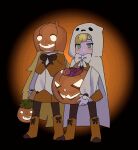  1boy 1girl blonde_hair blush boots bow bowtie brown_bow brown_bowtie brown_pantyhose candy capelet closed_mouth food ghost_costume green_eyes holding holding_food holding_pumpkin holding_vegetable jack-o&#039;-lantern lobotomy_corporation long_hair long_sleeves mu46016419 orange_capelet orange_footwear pantyhose project_moon puffy_long_sleeves puffy_sleeves pumpkin shirt tiphereth_a_(project_moon) tiphereth_b_(project_moon) vegetable very_long_hair white_bow white_bowtie white_shirt 