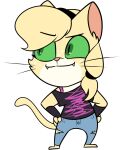  2016 alpha_channel anthro barefoot biped black_bottomwear black_clothing black_hair_tie black_hairband black_jeans black_pants black_pupils black_shirt black_topwear blonde_hair bottomwear cat_tail chokovit_(artist) clothed clothed_anthro clothed_female clothing colored countershade_fur countershading cute_fangs denim denim_bottomwear denim_clothing digital_drawing_(artwork) digital_media_(artwork) domestic_cat feet felid feline felis female fur green_eyes green_sclera hair jeans long_tail mammal munchkin_cat off_shoulder pants pupils shirt simple_background slit_pupils solo standing t-shirt tail topwear torn_bottomwear torn_clothing torn_jeans torn_pants transparent_background whiskers white_body white_countershading wiki_labrodoodle yellow_body yellow_ears yellow_fur yellow_tail 