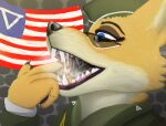  2023 absurd_res anthro anthro_pred bodily_fluids canid canine canis clothed clothing detailed_shading digital_drawing_(artwork) digital_media_(artwork) duo eyewear female fox fur geumsaegi glasses hat headgear headwear hi_res larger_pred lt._fox_vixen male mammal military_uniform mouth_play open_mouth oral_vore rodent saliva sciurid sek_studio sek_studios shaded simple_background size_difference squirrel_and_hedgehog tongue tree_squirrel uniform uwo5 vore 