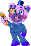  alpha_channel anthro bear blue_clothing blue_eyes buckteeth clothing digital_creature electroshock_weapon five_nights_at_freddy&#039;s five_nights_at_freddy&#039;s:_security_breach_ruin footwear happy helpi_(fnaf) lineless low_res male mammal official_art pink_body pink_cheeks purple_clothing purple_footwear purple_shoes scottgames shaded shoes simple_shading simple_style solo taser teeth unknown_artist weapon 