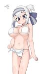  1girl absurdres bikini blue_eyes eyepatch_bikini feet_out_of_frame folded_ponytail headband highres kamoi_(kancolle) kantai_collection looking_at_viewer maru_(marg0613) one-hour_drawing_challenge pelvic_curtain sidelocks smile solo swimsuit white_bikini white_hair 