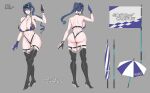  1girl artist_name ass aviator_sunglasses backless_outfit bikini boots breasts character_name checkered_flag cleavage collarbone commentary commentary_request covered_nipples dog_tail drill_hair drill_ponytail eyewear_on_head fei_(maidoll) flag gloves hand_up high_heels highres large_breasts long_hair looking_at_viewer multiple_views navel official_alternate_costume official_art ponytail race_queen reference_sheet see-through shoulder_blades solo string_bikini sunglasses swimsuit tail taimanin_(series) taimanin_rpgx thigh_boots thong thong_bikini uehara_rin umbrella visor_cap 