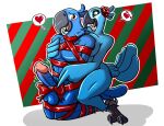  &lt;3 2_toes anthro avian balls bird blu_(rio) blue_macaw blue_sky_studios breasts christmas duo erection feet female genitals holidays jewel_(rio) male male/female penis rio_(series) sachasketchy simple_background speech_bubble toes wrapped_up 