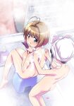  2girls ass back barefoot blush brown_hair cardcaptor_sakura completely_nude daidouji_tomoyo green_eyes happy highres himewachi indoors kinomoto_sakura multiple_girls nude open_mouth sitting towel 