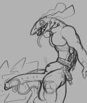  absurd_res anthro breath fish genitals hi_res itme_floofy long_penis male marine monochrome panting penis sketch solo splatoon_3 tongue tongue_out 