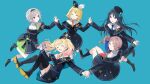  black_dress black_footwear black_hair black_headband black_headwear blonde_hair blue_background blue_eyes blue_necktie boots brown_hair dress gradient_hair green_eyes green_necktie grey_hair halterneck headband hinomori_shiho hoshino_ichika_(project_sekai) kagamine_rin leo/need_(project_sekai) leo/need_rin long_hair mochizuki_honami multicolored_hair necktie off-shoulder_dress off_shoulder official_art orange_necktie pink_hair project_sekai red_necktie short_hair side_ponytail simple_background swept_bangs tenma_saki tobi_(kotetsu) twintails yellow_necktie 