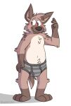  anthro barefoot black_nose briefs briefs_only brown_body brown_eyes brown_fur clothed clothing embarrassed feet fur grey_briefs grey_clothing grey_underwear hand_on_side hi_res male mushketeery mushy_(mushketeteery) shadow signature simple_background solo spots striped_briefs tan_body tan_fur topless underwear underwear_only white_background 