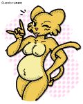  anthro belly bethesda_softworks big_belly breasts felid female fur guzzlord420 katia_managan khajiit mammal nipples nude pregnant pregnant_female prequel_adventure solo the_elder_scrolls webcomic webcomic_character yellow_body yellow_fur 