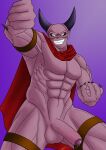  abs balls bodily_fluids demon dragon_quest dragon_quest_xi dripping genital_fluids genitals grin half-erect horn humanoid looking_at_viewer male mordegon muscular pecs penis precum precum_drip smile solo square_enix thewanktuary 