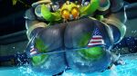  3d_(artwork) areola areola_slip big_breasts bikini bikini_top blizzard_entertainment breasts cleavage clothed clothing digital_media_(artwork) female green_areola green_nipples hands_behind_head hi_res horn huge_breasts machine metal montgomery_glands nipple_slip nipples omnic orisa_(overwatch) overwatch partially_submerged raised_arm robot snips456fur solo swimwear taur 