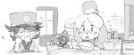  &lt;3 animal_crossing anthro blush blush_lines canid canine canis chicowin clothed clothing condom domestic_dog female hi_res human isabelle_(animal_crossing) male mammal monochrome nervous nintendo office raccoon_dog sexual_barrier_device smile tanuki tom_nook_(animal_crossing) villager_(animal_crossing) 