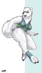  absurd_res anthro athletic athletic_anthro athletic_female canid canine canis domestic_dog featureless_crotch female fluffy fluffy_chest fluffy_tail fur gasmaskfox hi_res mammal nordic_sled_dog samoyed solo spitz tail vika_(gasmaskfox) white_body white_fur yellow_eyes 