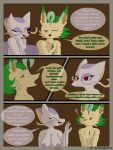  3:4 absurd_res anthro bodily_fluids breasts canid canine comic digital_drawing_(artwork) digital_media_(artwork) duo eeveelution english_text female flamberry_(artist) fur generation_4_pokemon generation_5_pokemon green_hair hair hi_res leaf leafeon lyennan_venizee_flare_(flamberry) mae_lin_shun male male/female mammal mature_female mienshao mustelid musteline nintendo nipples nude open_mouth pokemon pokemon_(species) red_eyes simple_background smile text 