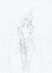  anthro arc_rose avian bedroom_eyes blindfold blush breasts female genitals graphite_(artwork) hi_res narrowed_eyes nipples nude pencil_(artwork) pinup pose pussy seductive sketch traditional_media_(artwork) wings 