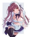  1girl alternate_costume black_thighhighs breasts cleavage detached_collar enmaided girls&#039;_frontline high_heels long_hair looking_at_viewer maid maid_headdress midriff navel parted_lips purple_footwear purple_hair red_eyes shoukaki_(earthean) skirt solo thighhighs wa2000_(girls&#039;_frontline) 