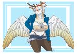  absurd_res asian_mythology big_breasts bottomwear breasts chinese_mythology clothing cutoffs denim denim_clothing doodlelu1992 east_asian_mythology fluffybastion hi_res kirin mythology shorts thong underwear wings zaria 