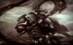  1boy adeptus_astartes armor axe bald battle battle_axe blurry blurry_background bone breastplate butchers_nails cape chain chain_axe chaos_(warhammer) chaos_space_marine from_side gauntlets holding holding_axe kharn khorne leg_armor muscular muscular_male outdoors pauldrons running scar scar_on_face screaming sharp_teeth shoulder_armor shouting single_bare_arm single_pauldron skull solo teeth thigh_armor torn_cape torn_clothes veronica_anrathi warhammer_40k weapon world_eaters 