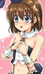  1girl animal_ears blue_eyes blush breasts brown_hair collarbone fake_animal_ears fake_tail hair_ornament lyrical_nanoha mahou_shoujo_lyrical_nanoha mahou_shoujo_lyrical_nanoha_a&#039;s midriff navel open_mouth rabbit_ears rabbit_tail san-pon short_hair small_breasts solo tail upper_body x_hair_ornament yagami_hayate 