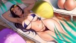  2girls absurdres ass bikini black_hair blue_eyes breasts curvy eyewear_on_head highres large_breasts long_hair looking_at_viewer lying multiple_girls navel nico_robin on_back one_piece rezeharu sunglasses swimsuit thick_thighs thighs wide_hips 