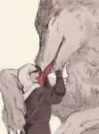  agata_(nejikemono) asian_clothing bodily_fluids canid canine canis clothed clothing digital_media_(artwork) duo east_asian_clothing face_lick female feral human japanese_clothing kagashi_(nejikemono) licking male mammal nejikemono sweat sweatdrop takeichi_abaraya tongue tongue_out wolf 