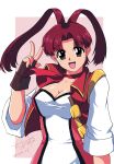  1girl akane_kazami breasts brown_eyes cleavage gloves highres jacket large_breasts looking_at_viewer red_hair scarf utsugi_mikoto v yuusha_ou_gaogaigar yuusha_ou_gaogaigar_final yuusha_series 