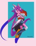  2023 anthro aquatic_dragon boots bouquet clothed clothing dragon emis_doodls eyes_closed female flower flower_bouquet footwear freedom_planet freedom_planet_2 galaxytrail hair hi_res horn marine plant purple_hair sash_lilac simple_background solo tail 