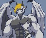  2023 5_fingers abs angry anthro biceps big_muscles black_body blonde_hair digital_drawing_(artwork) digital_media_(artwork) dragon duo equid equine fantdragon fingers hair horn looking_at_viewer male mammal meme muscular muscular_anthro muscular_male nude pec_grab pecs simple_background solo_focus stripes teeth white white_body wings yellow_eyes zebra 