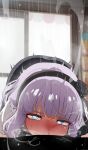  1boy 1girl absurdres bar_censor black_hairband black_skirt blue_eyes blunt_bangs blush censored dagashi_kashi deepthroat erection fellatio hairband hetero highres indoors looking_at_viewer mizumizuni nose_blush oral penis pov purple_hair ringed_eyes saliva shidare_hotaru shirt short_hair short_sleeves skirt solo_focus suspender_skirt suspenders tearing_up veins veiny_penis white_shirt 