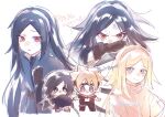  1boy 1girl absurdres black_gloves black_hair black_jacket black_pants blonde_hair blue_eyes blue_robe boruto:_naruto_next_generations chibi dirty dirty_face forehead_protector gloves hairband highres jacket juruo_(a0983535619) konohagakure_symbol messy_hair multiple_views naruto_(series) official_alternate_eye_color official_alternate_hair_color orange_robe pants red_eyes robe sharingan tearing_up uchiha_nanashi uzumaki_boruto 