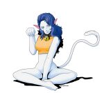  1girl animal_ears breasts cat_ears cat_tail closed_mouth full_body gin&#039;oya green_eyes long_hair looking_at_viewer nekomata_(megami_tensei) shin_megami_tensei simple_background smile solo tail white_background 