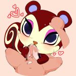  &lt;3 absurd_res aka_leopard animal_crossing anthro blue_eyes blush bodily_fluids chibi cum cum_in_mouth cum_inside cum_on_penis cum_overflow duo fellatio female female_on_human first_person_view genital_fluids genitals gym_clothing hand_on_head hi_res human human_on_anthro interspecies looking_at_viewer makeup male male/female mammal nintendo on_model oral pecan_(animal_crossing) penile penis rodent sciurid sex size_difference smaller_female tree_squirrel villager_(animal_crossing) 