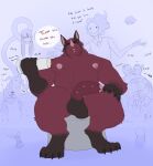  absurd_res anthro background_character balls bat big_balls big_pecs big_penis claws dhalo_(himeros) dialogue ear_piercing facial_piercing fur genitals hi_res himerosthegod humanoid_genitalia humanoid_penis ladder_piercing lip_piercing male mammal muscular nipple_piercing nipples pecs penetrable_sex_toy penis piercing red_body red_eyes red_fur sex_toy simple_background smile solo thesh_(himeros) 