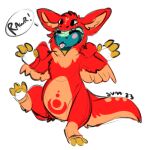  3_toes anthro blush dragon eyes_closed feathered_wings feathers feet fur hi_res red_body solo symrea toes wings 