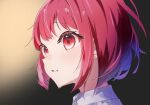  1girl absurdres arima_kana bob_cut colored_skin crying crying_with_eyes_open highres inverted_bob looking_to_the_side open_mouth oshi_no_ko red_eyes red_hair sad shirt short_hair simple_background solo tears umineko_you white_shirt white_skin 