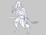  action_pose anthro armor belt bottomwear buckle cape claws cloak clothing digitigrade female floppy_ears gun hair handgun hood hunter knee_pads lagomorph leporid mammal melee_weapon pants paws pistol ponytail pose rabbit ranged_weapon revolver robe solo sourmagic sword weapon wraps 