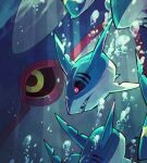  air_bubble black_sclera bubble colored_sclera commentary_request highres kyogre odo_7ta pokemon pokemon_(creature) red_eyes sharp_teeth sharpedo teeth underwater yellow_eyes 