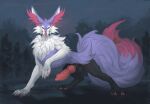 2023 alpha_pokemon animal_genitalia animal_penis balls bared_teeth big_penis big_tail blue_body blue_fur braixen canid canine canine_genitalia canine_penis cheek_tuft claws cu_sith_(artist) digital_media_(artwork) erection facial_tuft fangs feral fluffy fluffy_tail fur generation_6_pokemon genitals grin grinning_at_viewer hi_res hindpaw huge_tail inner_ear_fluff knot looking_at_viewer male mammal neck_tuft nintendo outside pawpads paws penis pink_body pink_fur pokemon pokemon_(species) quadruped raised_foot raised_leg smile smiling_at_viewer solo spread_legs spreading standing stick tail teeth tuft white_body white_fur xue_(knotaproblem) 