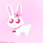  anthro cherry_blossom digital_media_(artwork) female flower food fruit fur glistening glistening_eyes hare japanese_hare jewelpet jewelry lagomorph leporid lineless lunarpanda8686 mammal meme necklace pink_background plant rabbit red_eyes ruby_(jewelpet) sanrio sega sega_toys simple_background solo tbh_creature white_body white_fur 