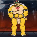  alanottaviano anthro barazoku bowser genitals hi_res koopa male mario_bros musclegut muscular muscular_male nintendo overweight overweight_male pecs penis scalie slightly_chubby solo 