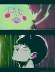  1boy black_hair blade_runner_2049 ekubo_(mob_psycho_100) gakuran highres kageyama_shigeo male_focus mob_psycho_100 mostlybluewyatt outdoors rain school_uniform short_hair spirit subtitled 