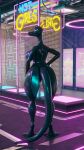  absurd_res anthro azzle breasts female generation_7_pokemon hi_res kurolatex latex looking_at_viewer looking_back nintendo pokemon pokemon_(species) rubber salazzle solo thick_thighs 