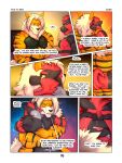  absurd_res anthro arcanine bodily_fluids comic crying duo dylan_(zourik) embrace english_text generation_1_pokemon generation_7_pokemon hi_res hug incineroar leo_(zourik) male male/male muscular muscular_male nintendo nipple_piercing nipples pecs piercing pokemon pokemon_(species) tears text zourik 