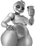  &lt;3 &lt;3_eyes absurd_res animatronic anthro avian beverage bib bird black_sclera bottom_heavy breasts chicken cum_collecting female five_nights_at_freddy&#039;s five_nights_at_freddy&#039;s_2 galliform gallus_(genus) hi_res holding_beverage holding_object humanoid looking_at_viewer machine milkshake penetrable_sex_toy phasianid robot scottgames sex_toy sharp_teeth simple_background sirevisconde small_breasts smile solo teeth thick_thighs toy_chica_(fnaf) translucent translucent_body white_background 